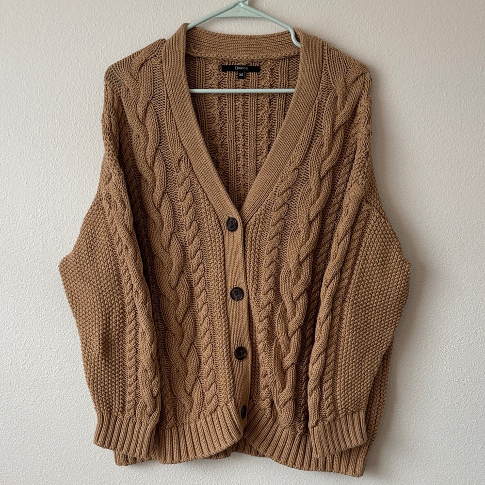 Quince 100% Organic Cotton Oversized Cable Cardigan in Camel women’s size XS - Picture 4 of 9